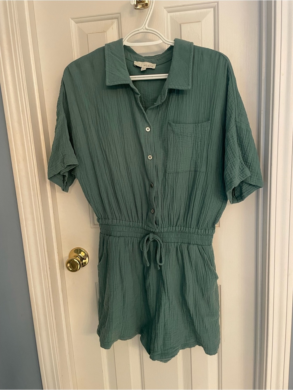 Pinch Lightweight Textured Romper in Sage Teal